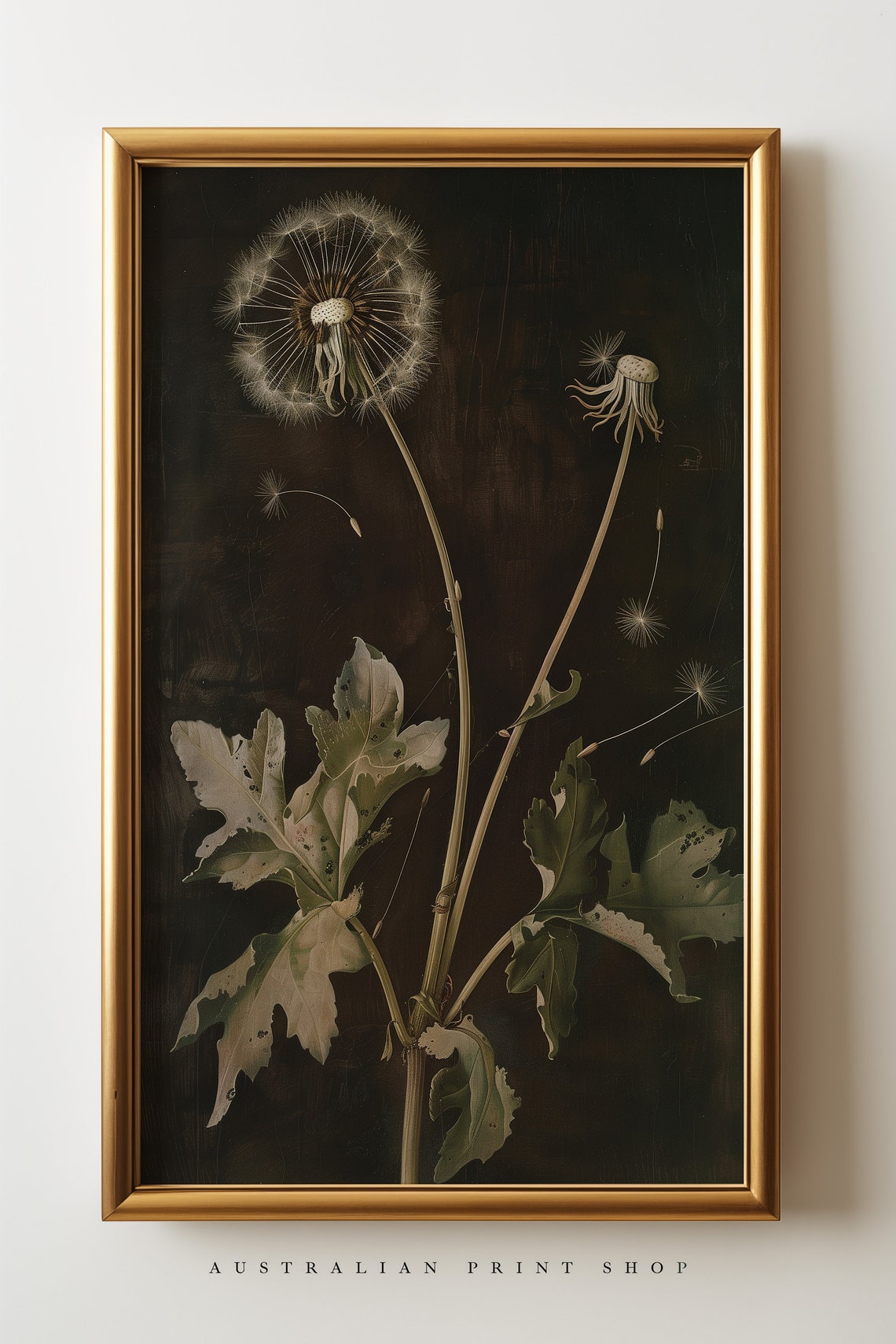 Dandelion Oil Painting Moody Themed Vintage Flower Print Farmhouse Flower Painting Dark Dandelion Print Antique Botanical - Image 5