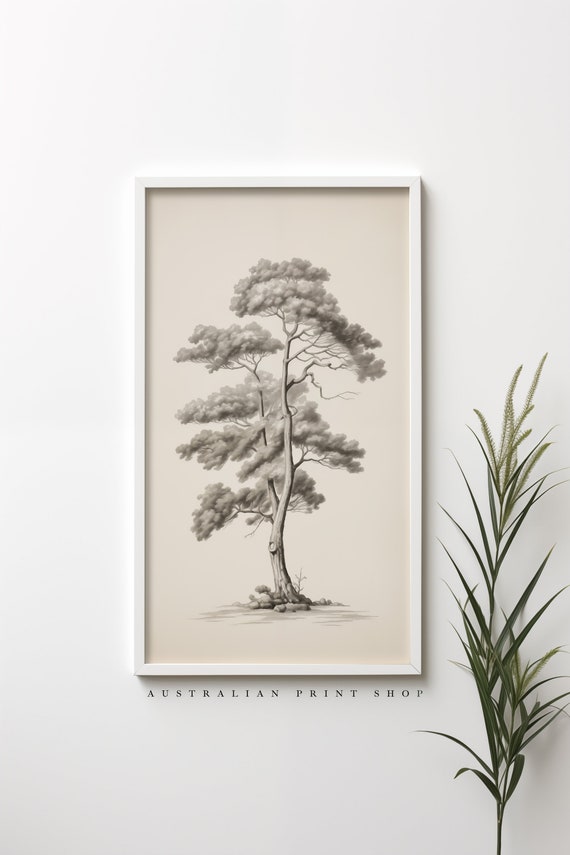 Minimalist Tree Sketch Print Vintage Tree Etching Art Neutral Line Drawing Art Fine Line Art