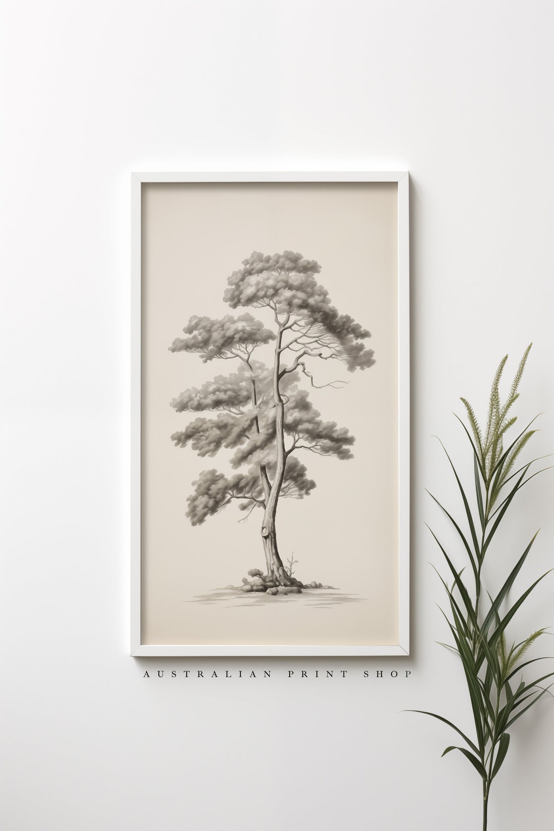 Minimalist Tree Sketch Print Vintage Tree Etching Art Neutral Line Drawing Art Fine Line Art