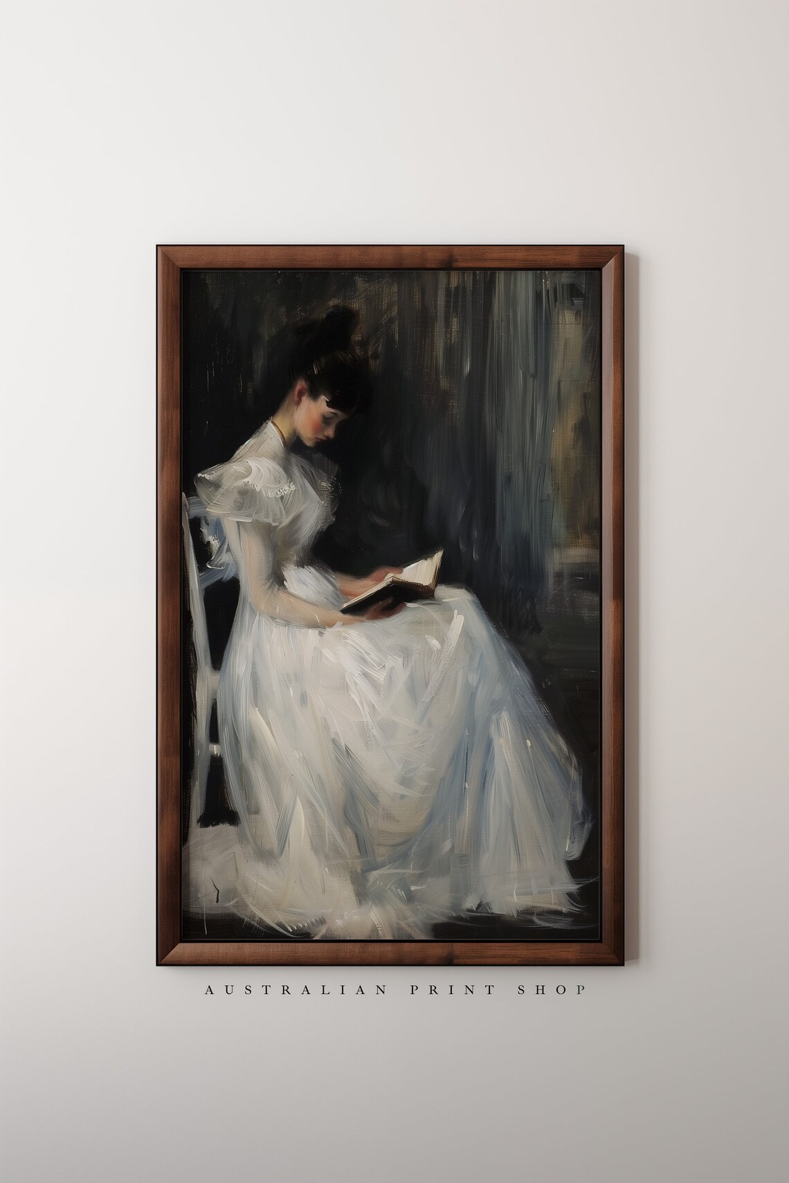 Moody Woman Reading Portrait Vintage Dark Academia Oil Painting Wall Art - Image 6