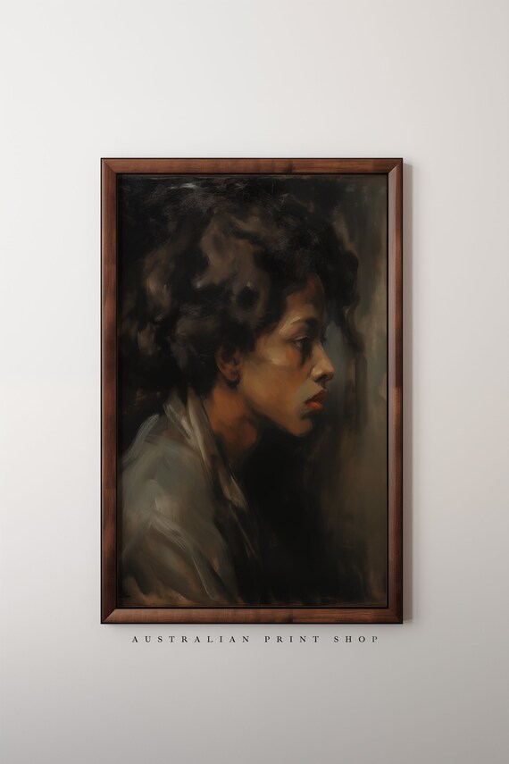 Moody Oil Portrait Of A Woman In Profile Emerging From Shadow Poster