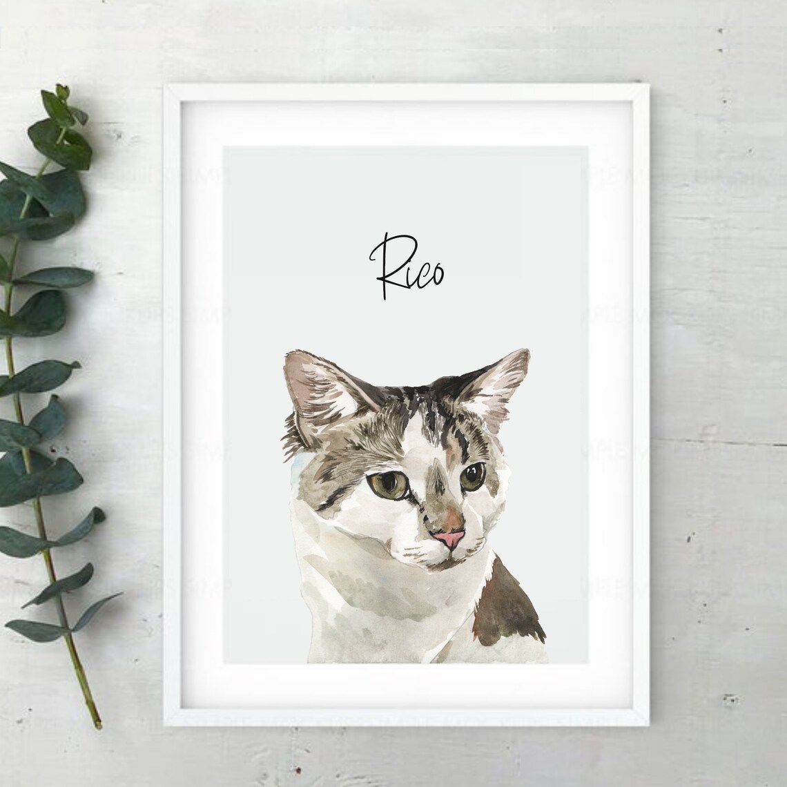 Custom Cat Portrait Watercolor Pet Memorial Art Print