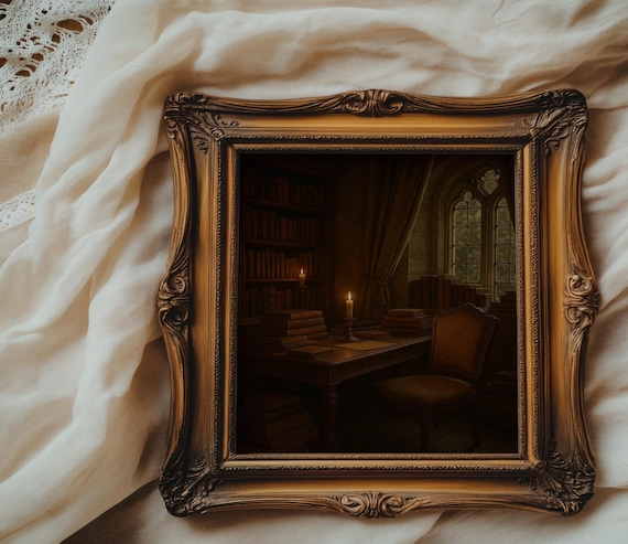 Candlelit Library Study Nook Vintage Books Dark Academia Poster