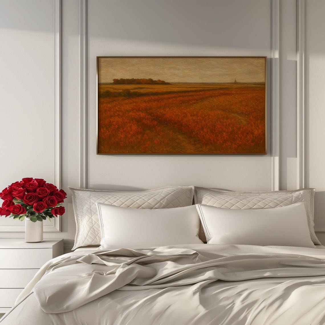 Rustic Red Field Autumn Sunset Landscape Panoramic Art Poster