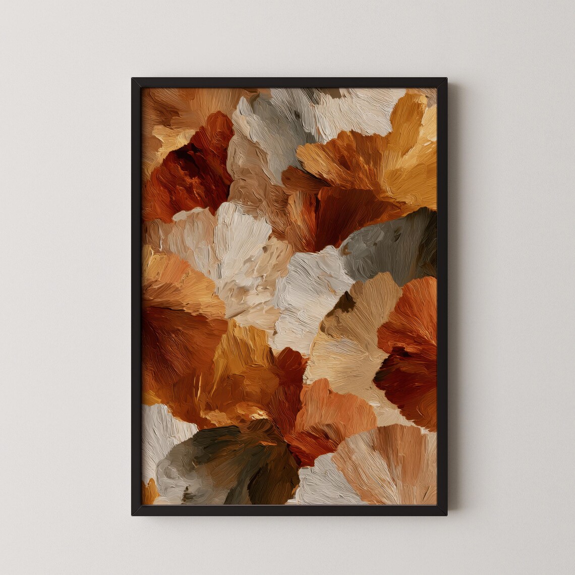 Abstract Burnt Orange Floral Oil Painting Textured Modern Home Poster
