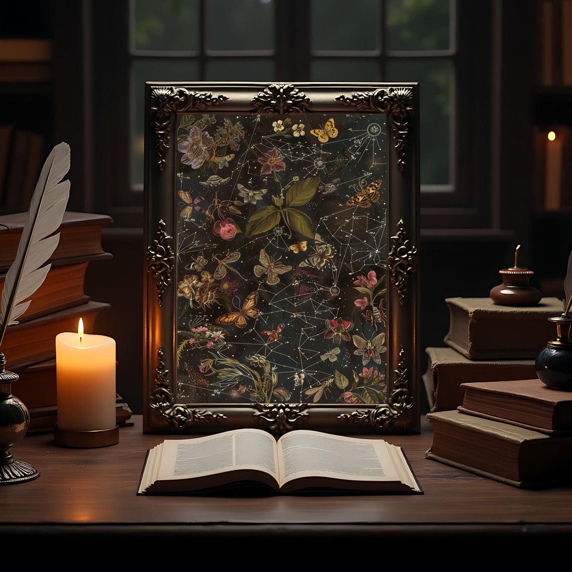 Celestial Botanical Print Mystical Sun Stars Art