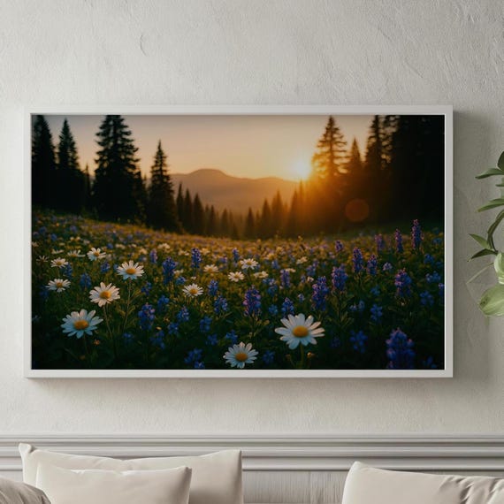 Wildflowers Nature Photography Large Landscape Wall Art Green Print Nordic Forest