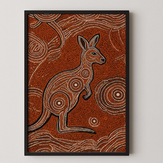 Aboriginal Art Kangaroo Print Australian Dot Painting Artwork