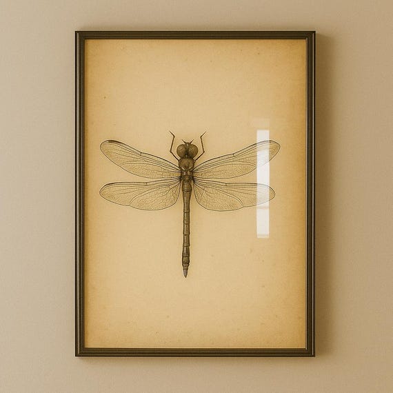 Vintage Dragonfly Illustration Print Botanical Insect Wall Art