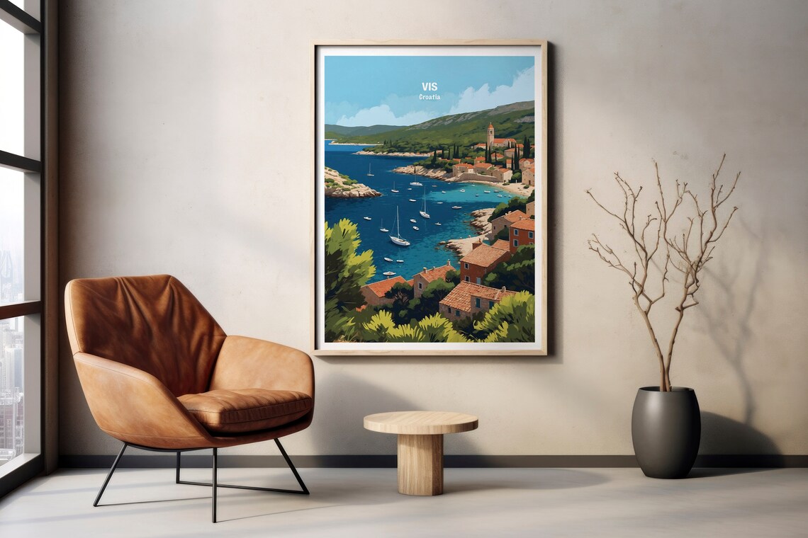 Vis Island Croatia Fishing Harbor Sailboats Turquoise Bay Poster - Image 2