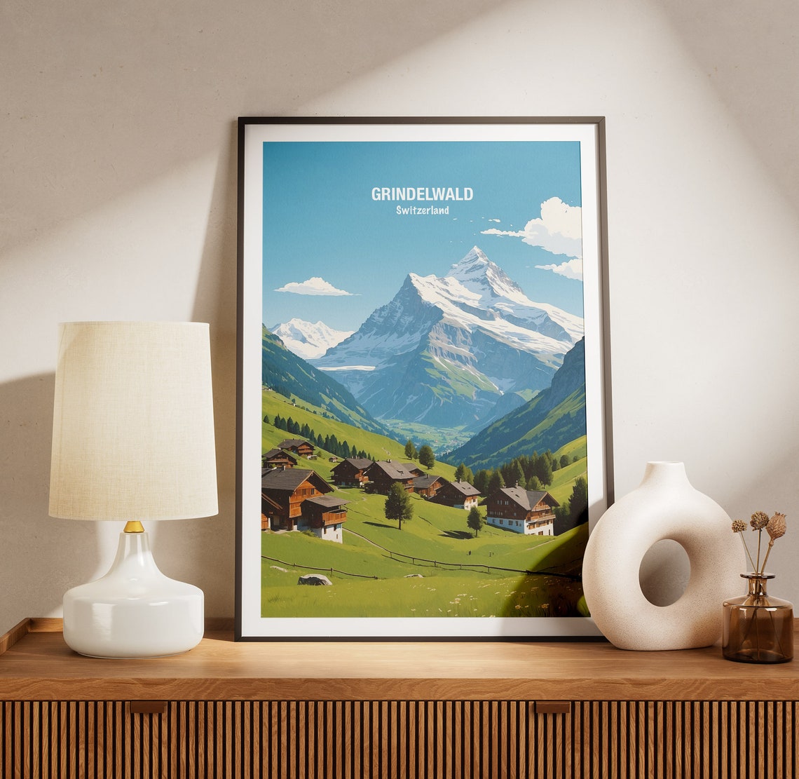 Grindelwald Chalet Village Beneath Eiger Swiss Alps Peaks Poster - Image 3