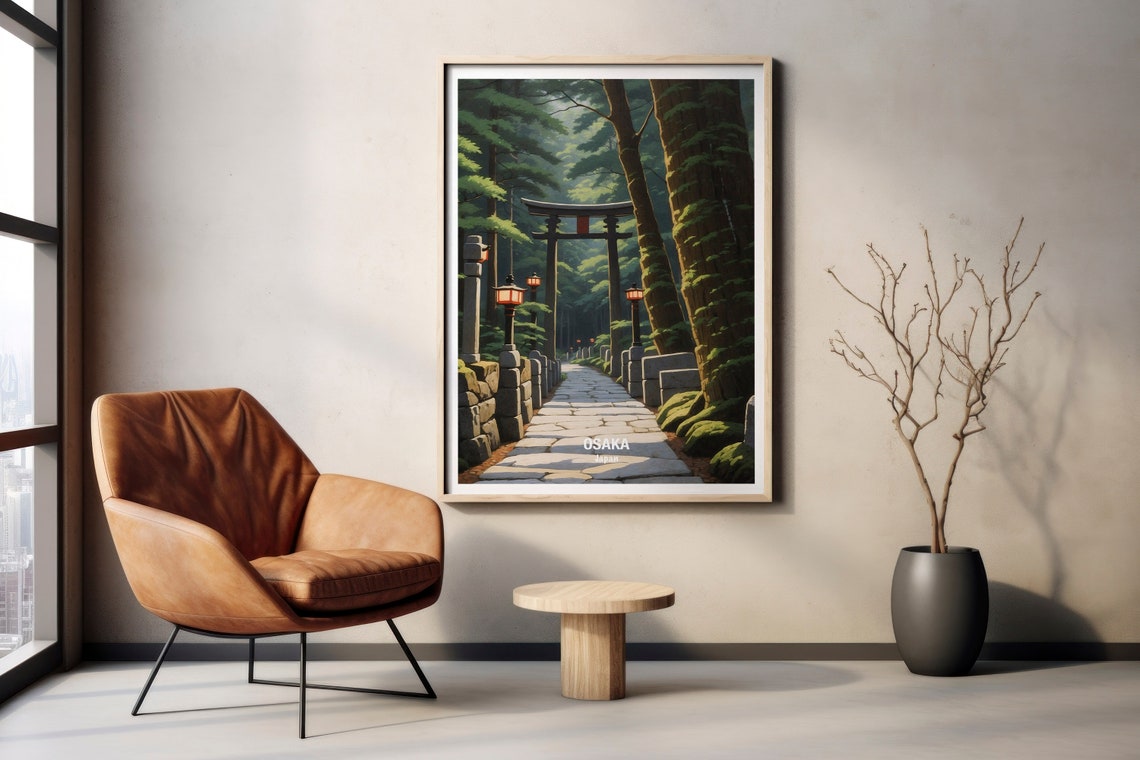 Osaka Forest Torii Gate Stone Path Lantern Japan Travel Poster - Image 2