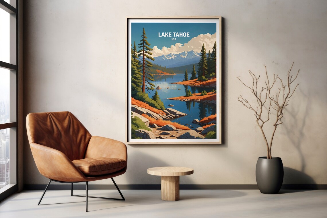 Lake Tahoe USA Snowy Sierra Peaks Over Alpine Lake Shores Poster - Image 2