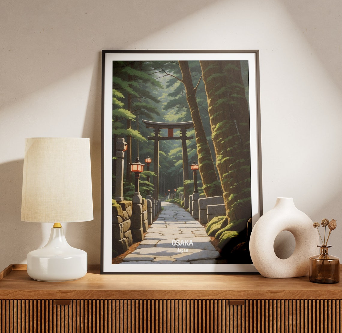 Osaka Forest Torii Gate Stone Path Lantern Japan Travel Poster - Image 3