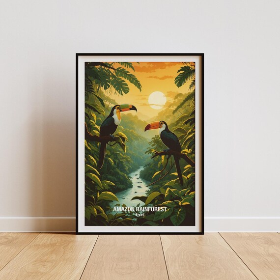 Amazon Rainforest Toucans At Sunset Brazil Jungle Wildlife Poster