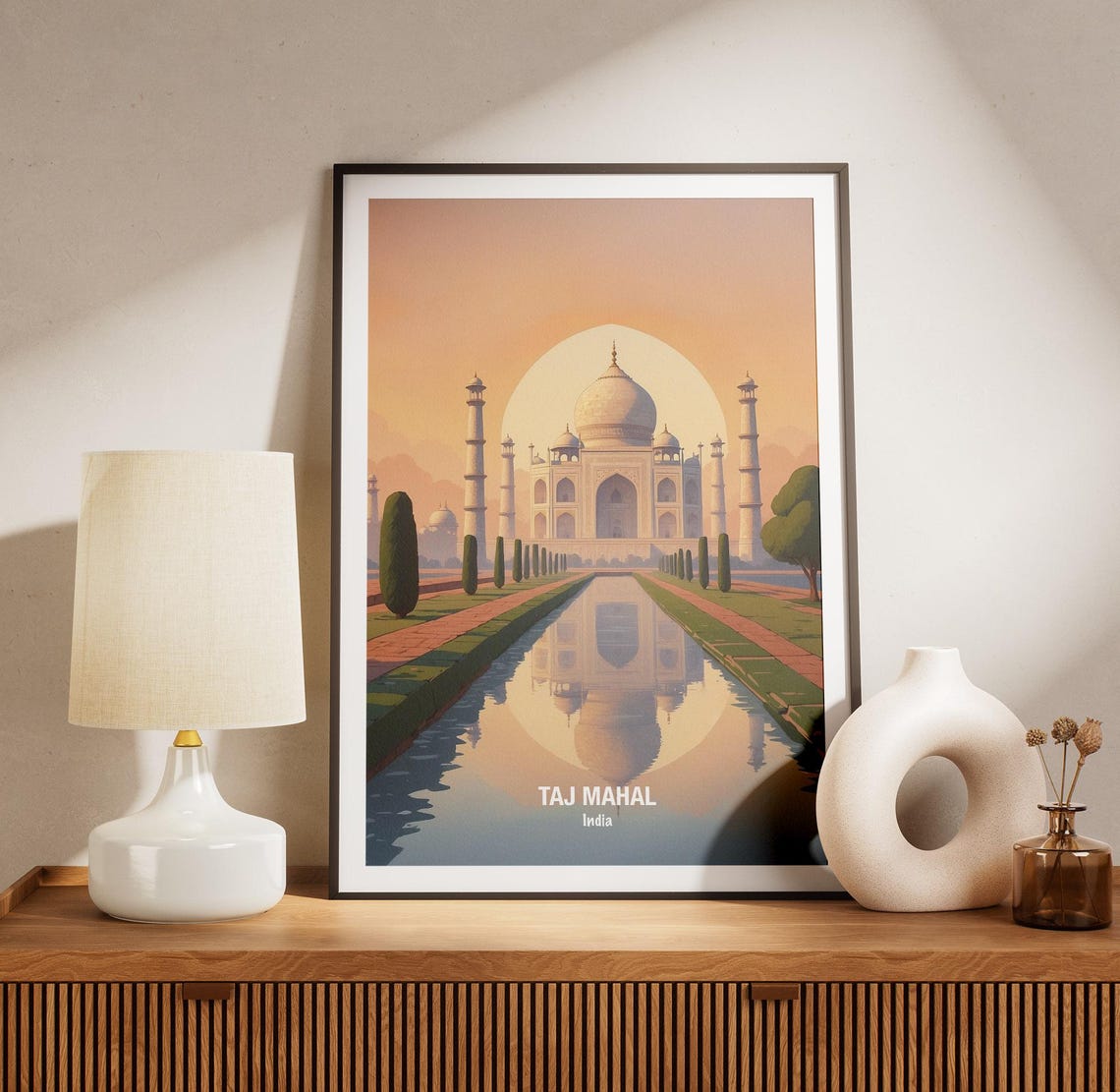 India Taj Mahal Sunrise Reflection Marble Monument Travel Poster - Image 3
