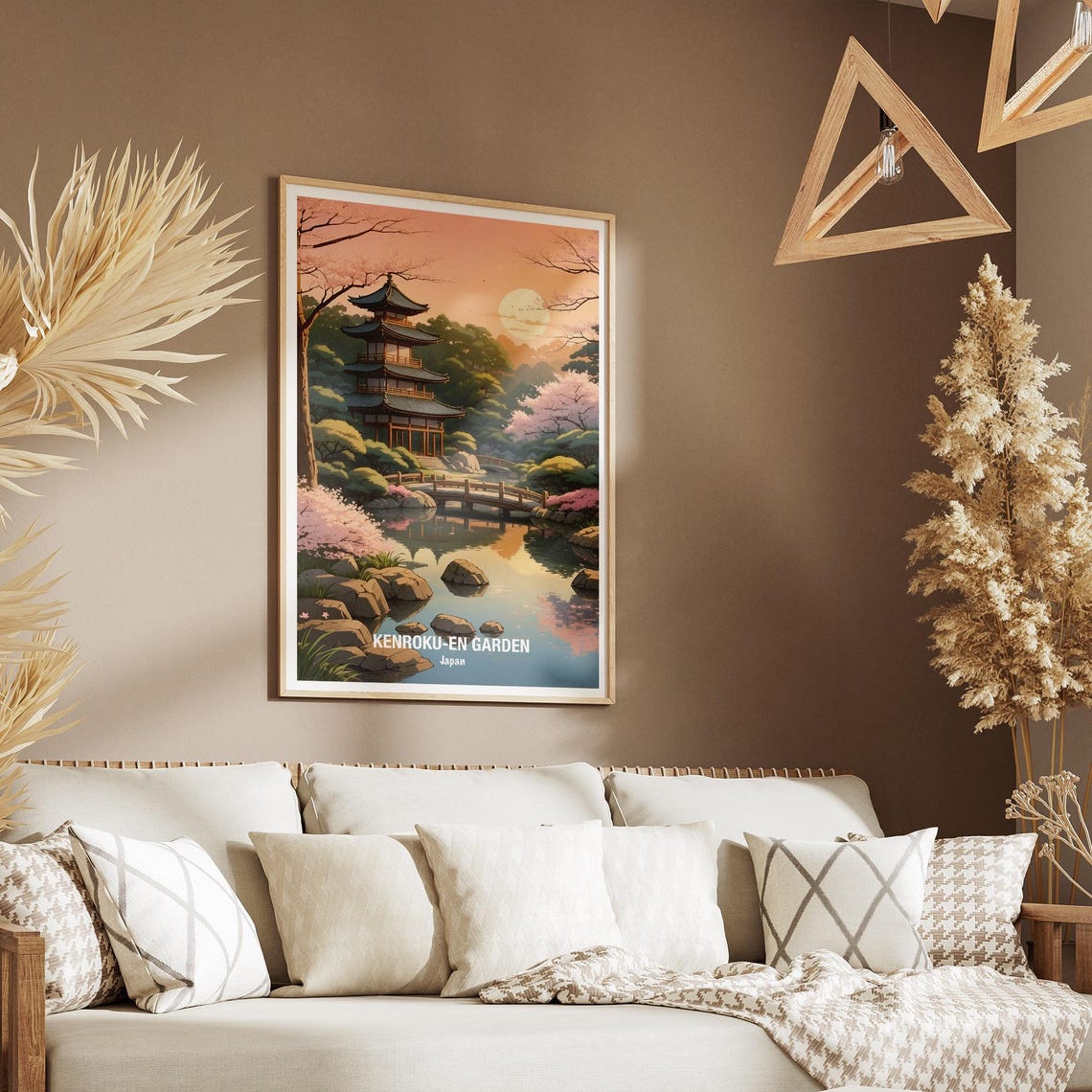 Japan Kenrokuen Garden Cherry Blossom Pagoda Sunset Pond Poster - Image 3