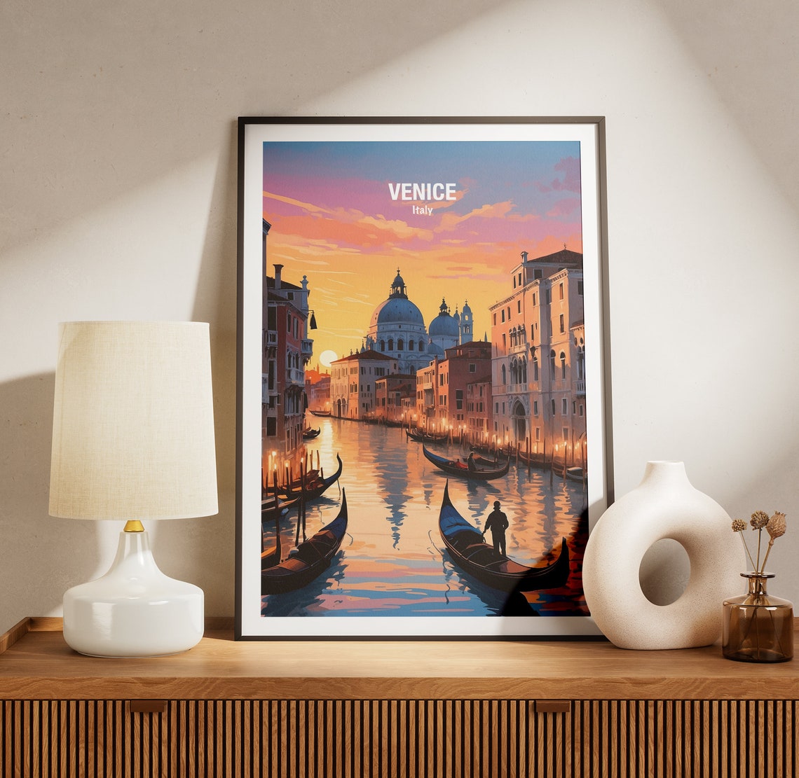 Venice Italy Grand Canal Gondolas Sunset Domes Romance Poster - Image 3