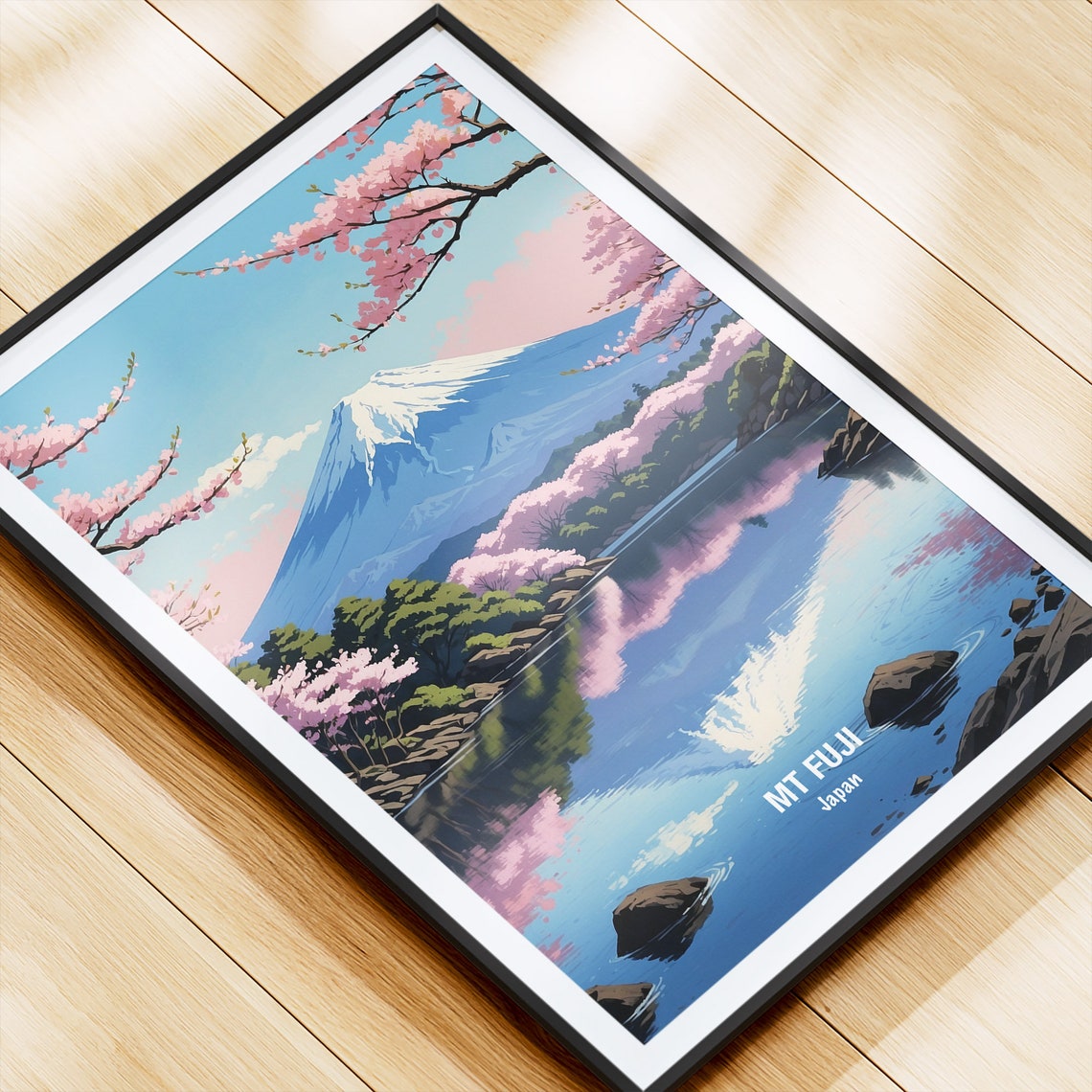 Mount Fuji Cherry Blossom Lake Reflection Japan Travel Poster - Image 4