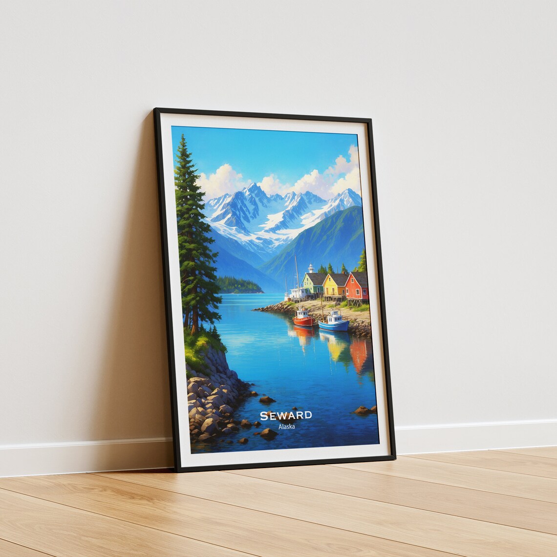 Seward Alaska Harbor Boats Snowy Mountains Sunset Fjord Poster - Image 5