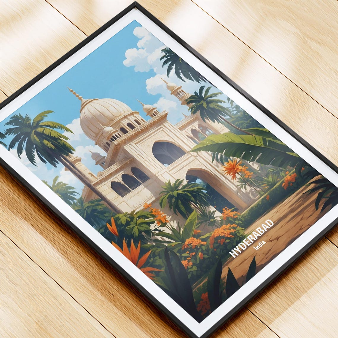 India Hyderabad White Domed Monument Palm Garden Vintage Poster - Image 4