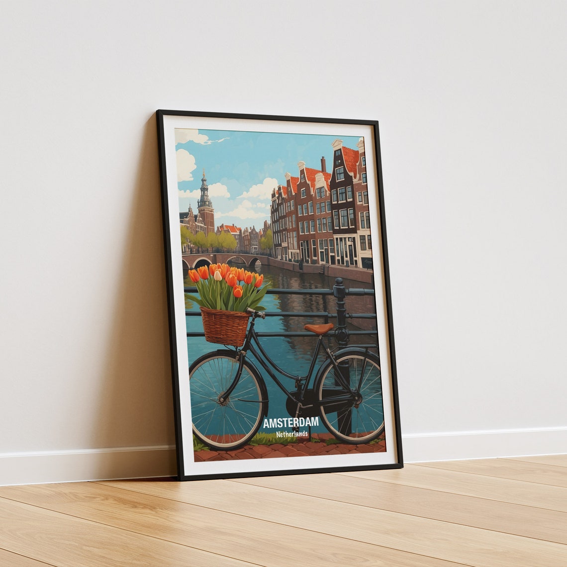 Amsterdam Netherlands Bicycle Tulips Canal Bridge City Poster - Image 5