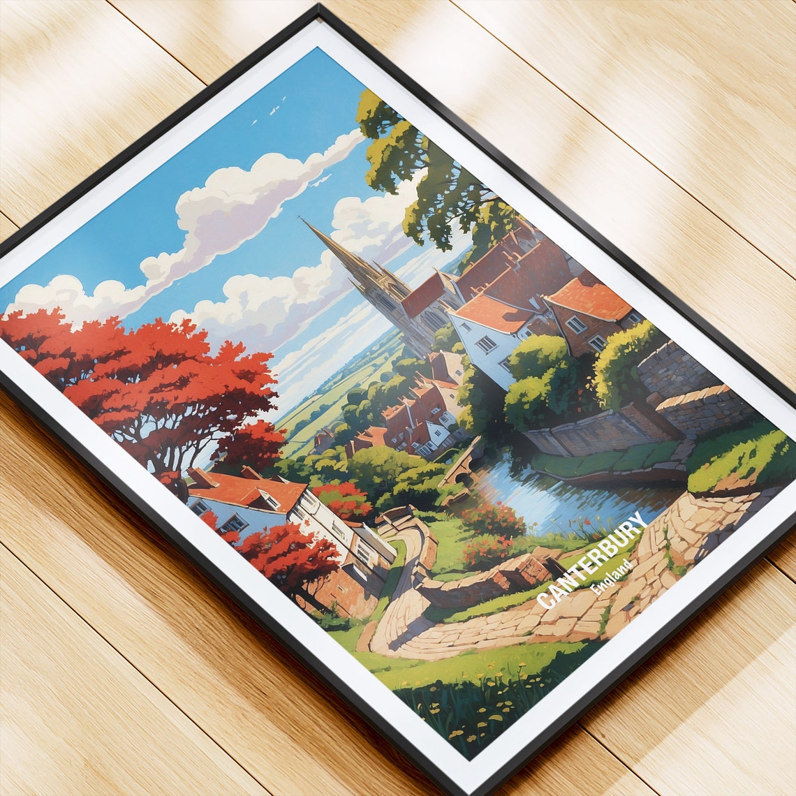 Canterbury Cathedral Riverside Village England Vintage Travel Poster - Image 4