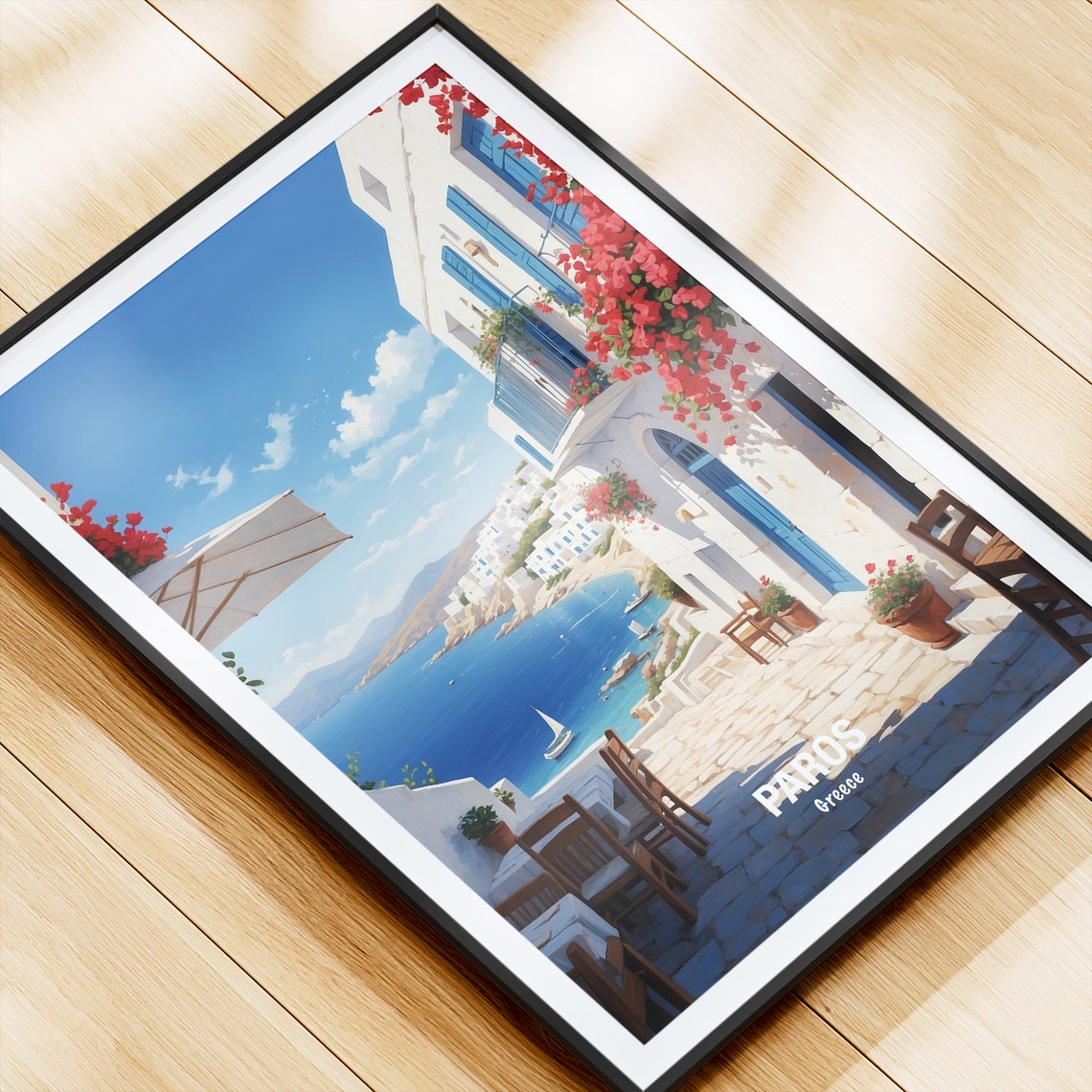 Paros Greece Seaside Cafe Terrace With Red Bougainvillea Poster - Image 4