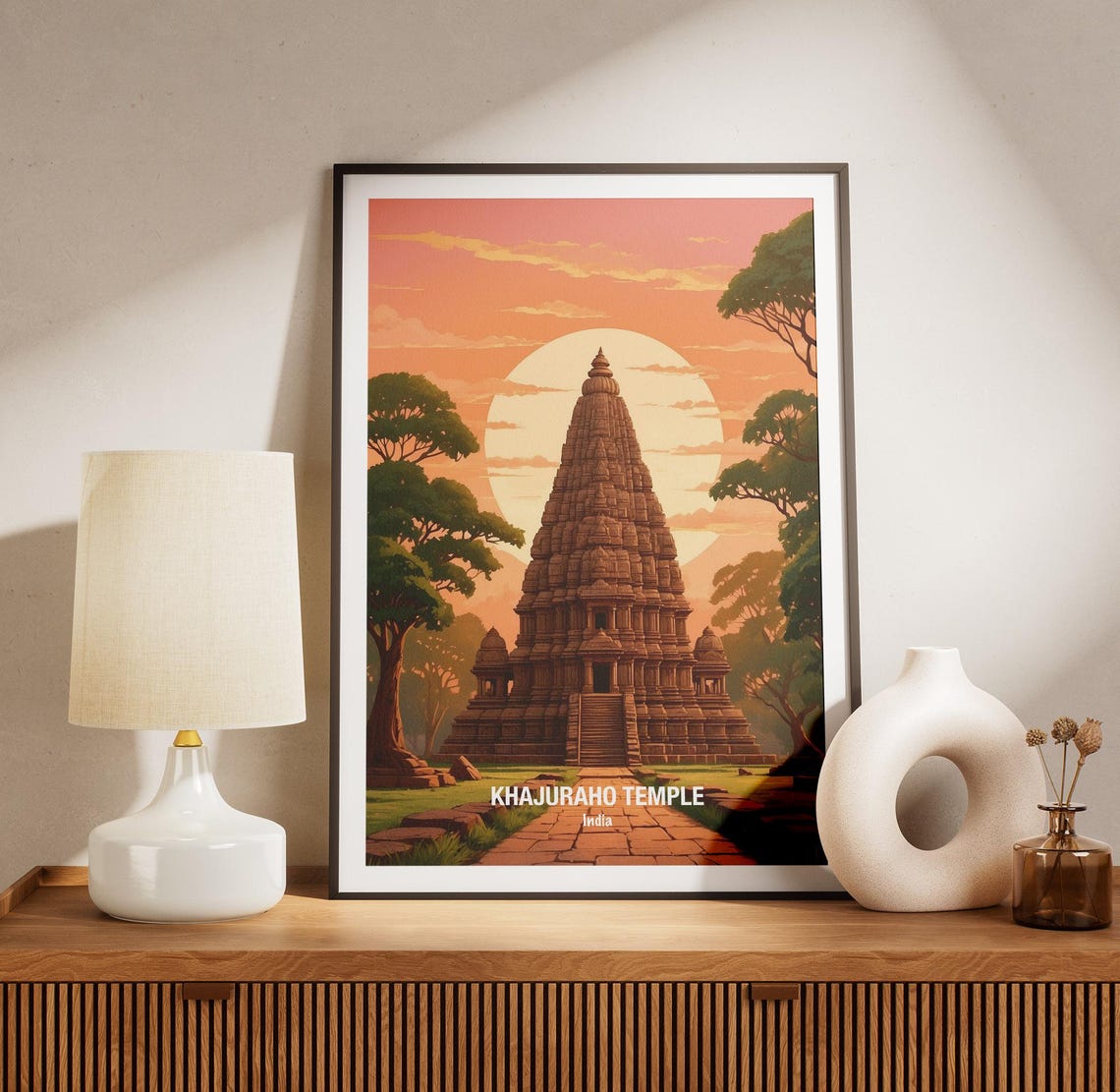 Khajuraho Temple India Ancient Hindu Temple Sunset Golden Poster - Image 3