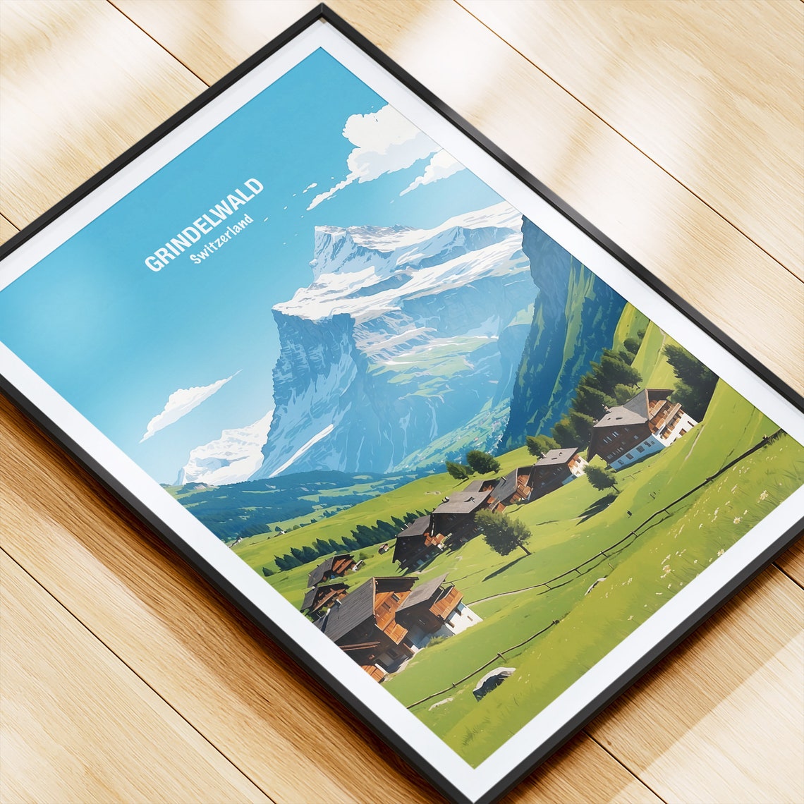 Grindelwald Chalet Village Beneath Eiger Swiss Alps Peaks Poster - Image 4