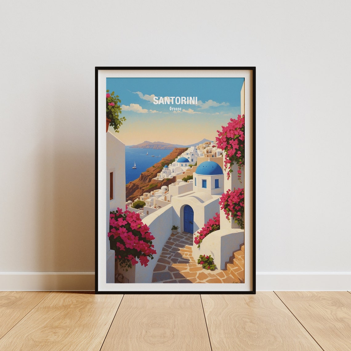 Santorini Greece Blue Domes Overlooking The Caldera Sea Poster
