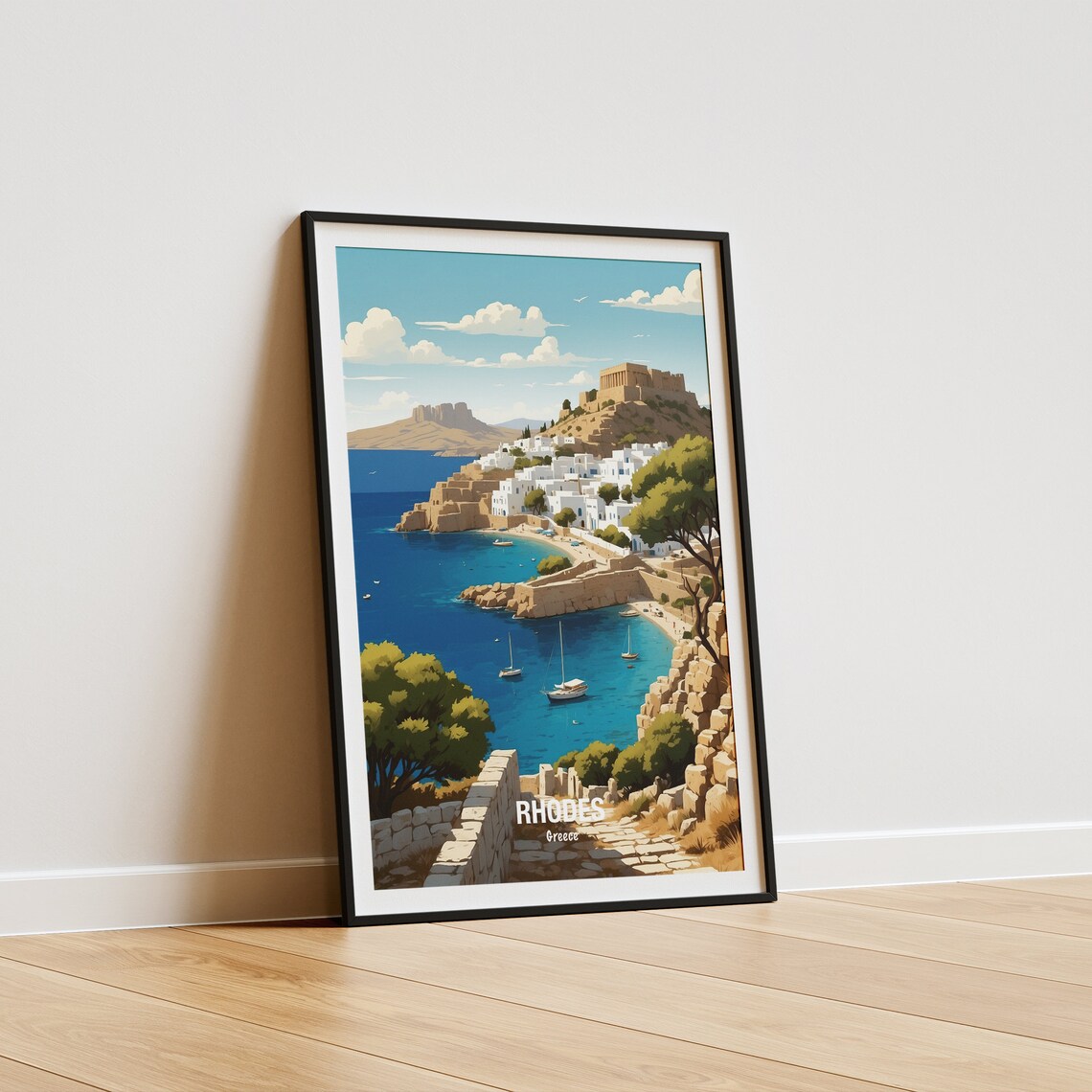 Rhodes Greece White Old Town With Harbor Fortress Above The Bay Poster - Image 5