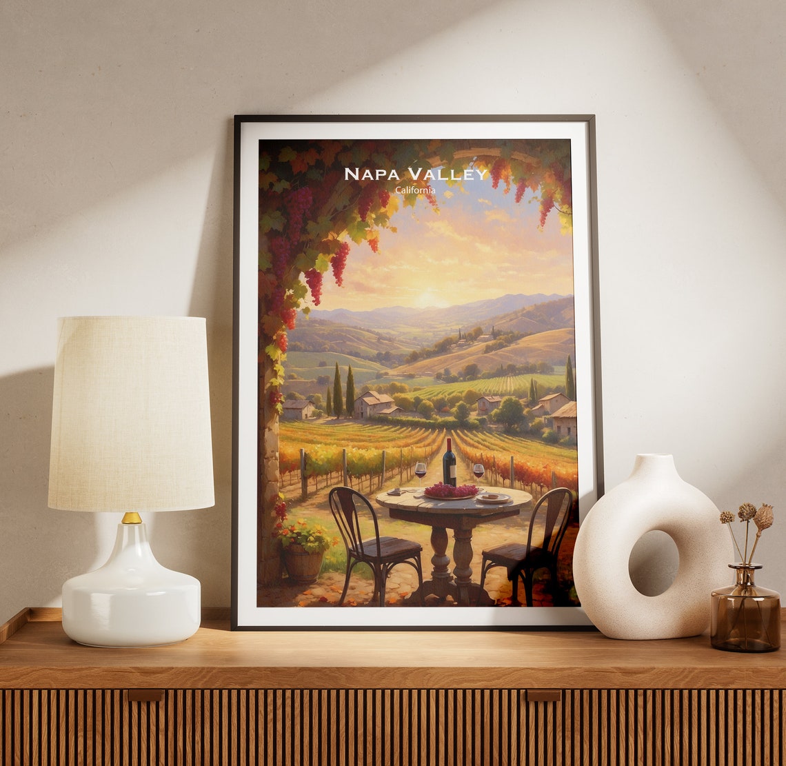 Napa Valley California Golden Vineyard Terrace At Sunset Poster - Image 3