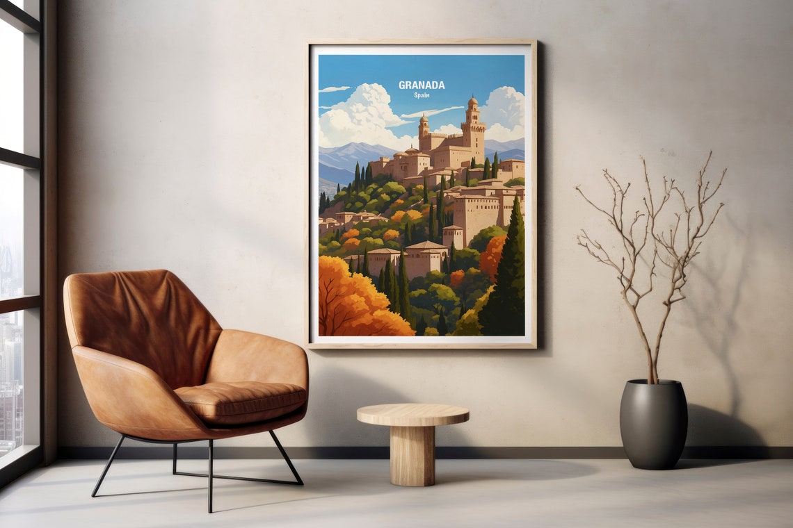 Granada Spain Alhambra Hilltop Cypress Trees Bright Daytime Poster - Image 2