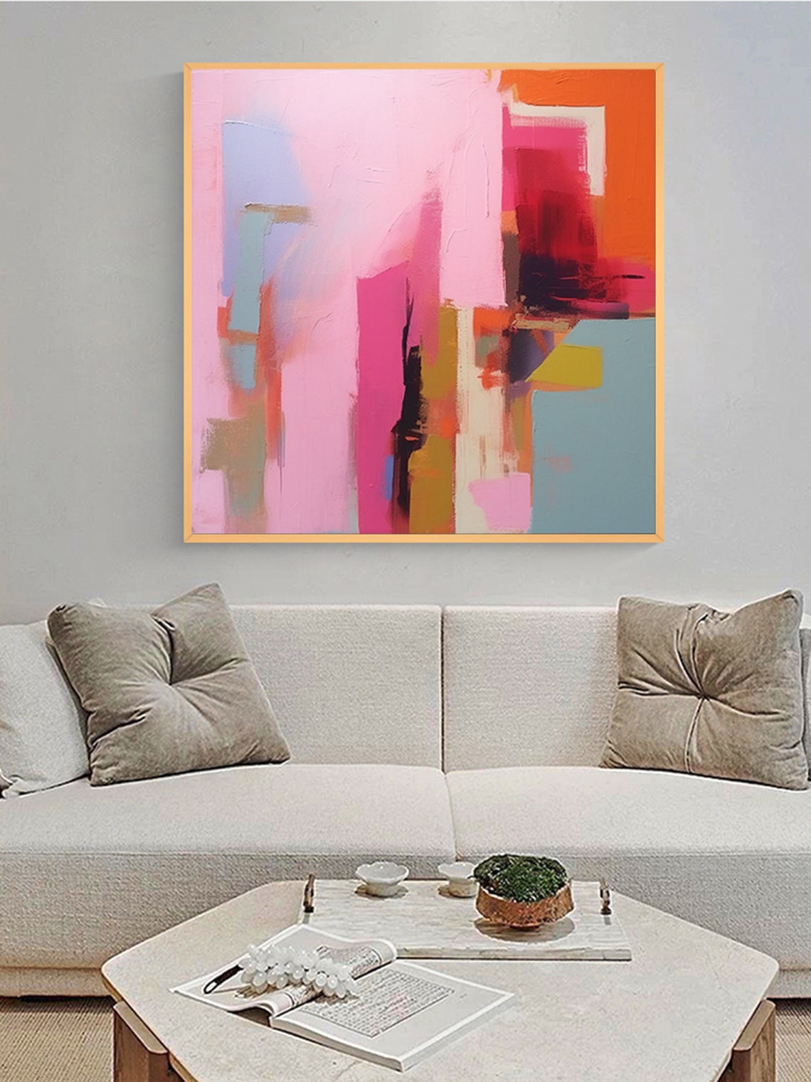 Soft Pink Magenta And Orange Geometric Abstract Blocks Poster - Image 3