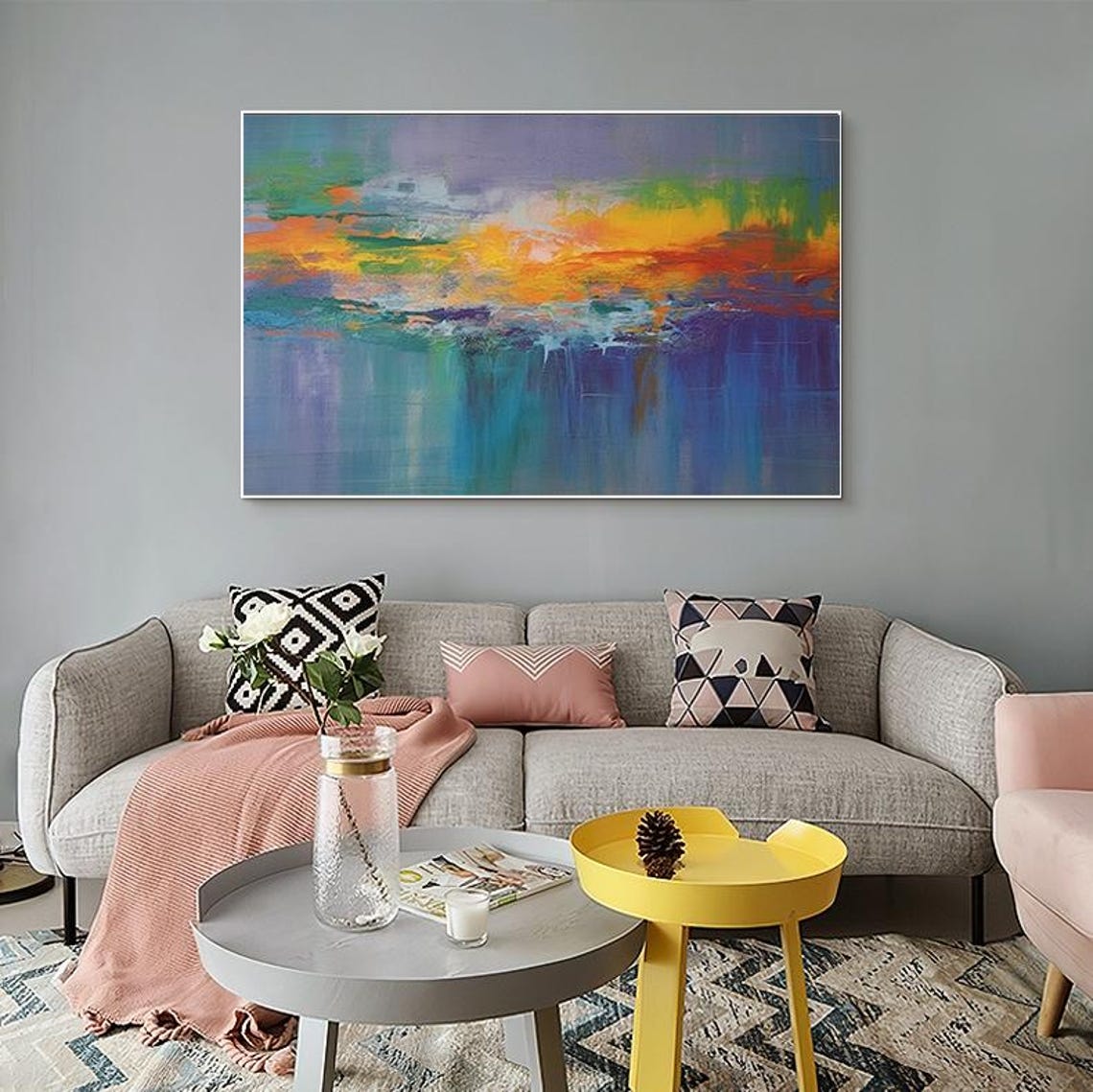 Dusk Sunset Over Water Orange Blue Abstract Square Glow Poster - Image 5