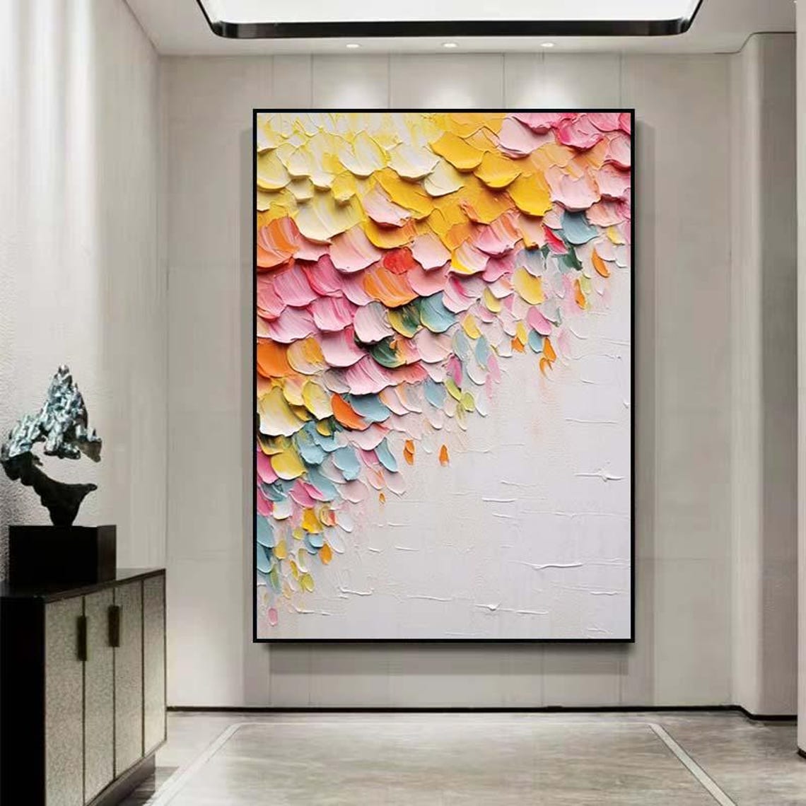 Pink Yellow Pastel Petals Abstract Falling 3D Textured Canvas Poster - Image 2