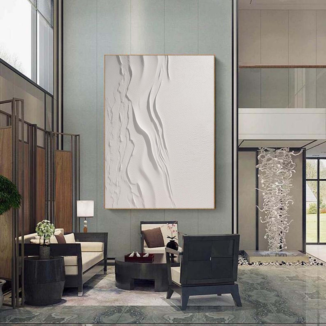 White 3D Textured Wave Minimal Sculptural Abstract Wall Poster - Image 4