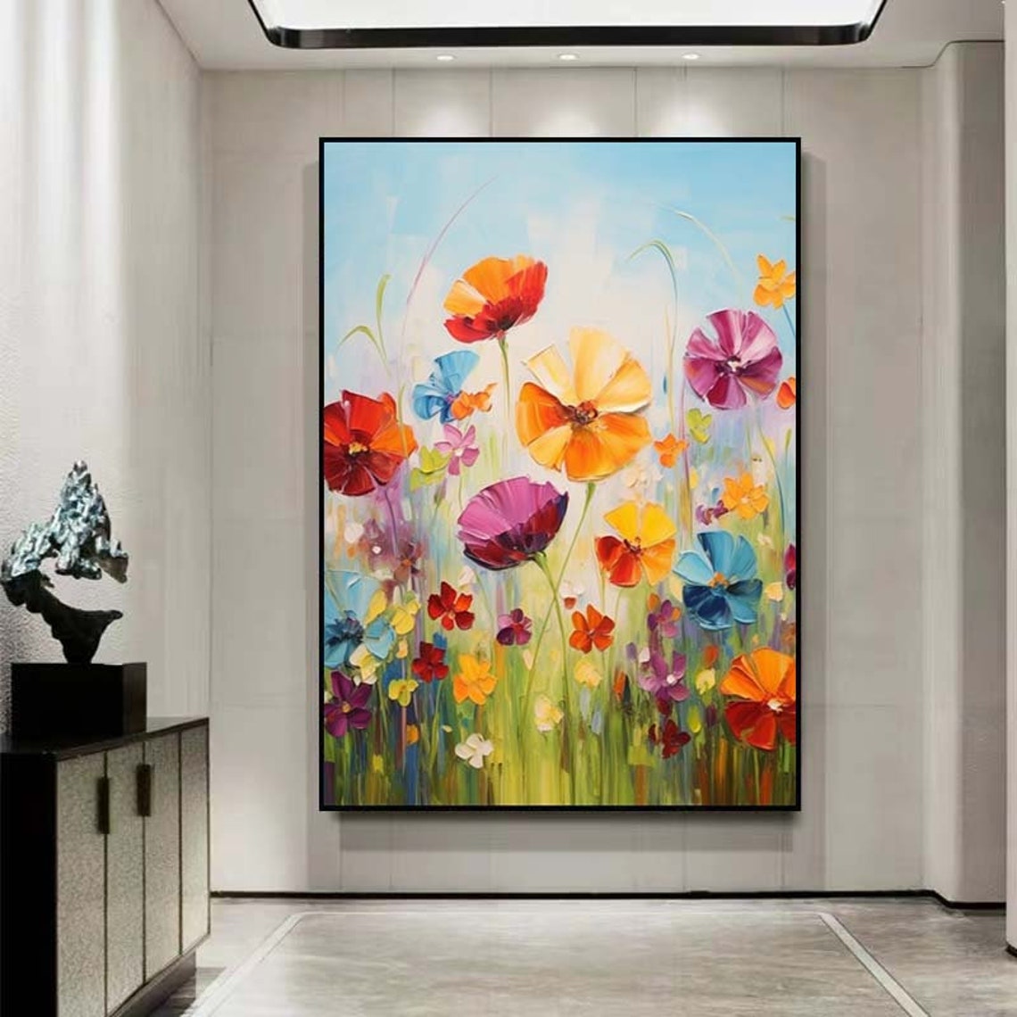 Flower Oil Painting On Abstract Colorful Flower Painting Flower Landscape Painting Floral Wall Art Original Floral Painting - Image 2