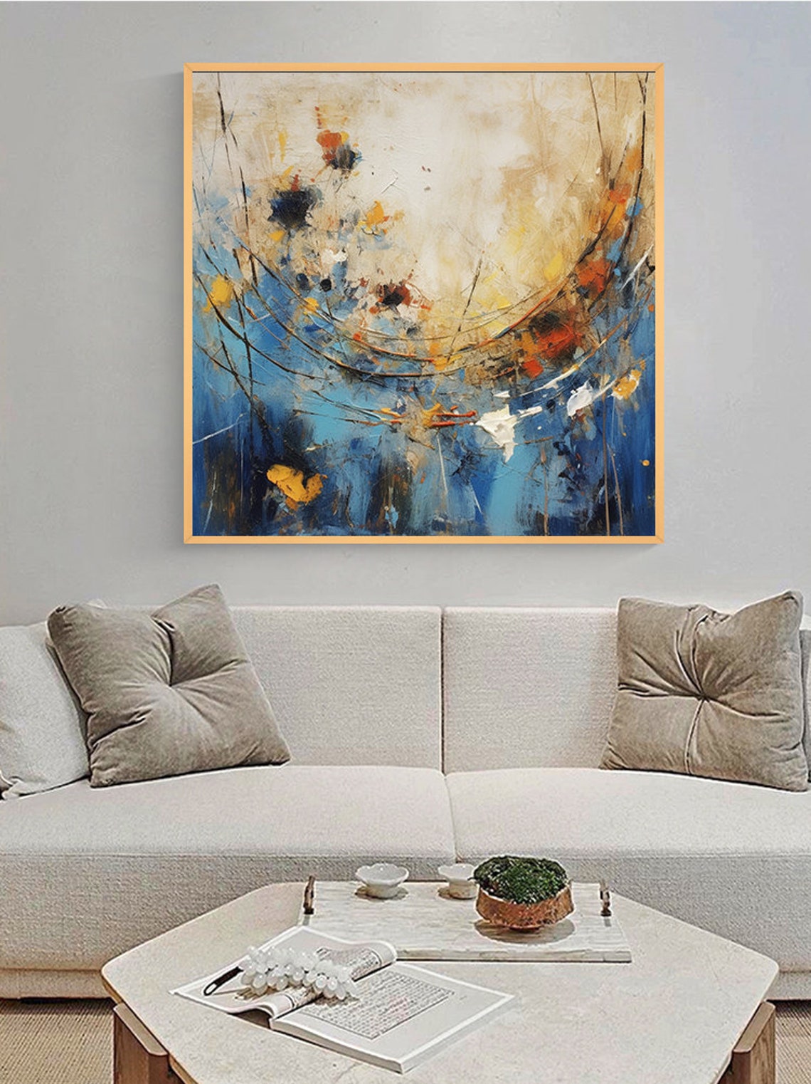 Deep Blue Swirling Abstract With Gold And Orange Accents Poster - Image 4