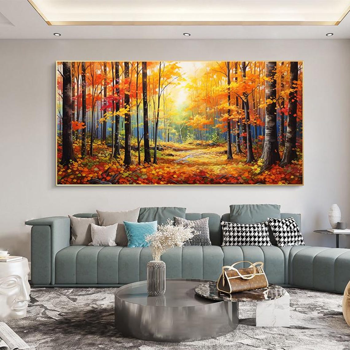 Golden Autumn Forest Sunlit Path Fall Landscape Painting Poster - Image 6