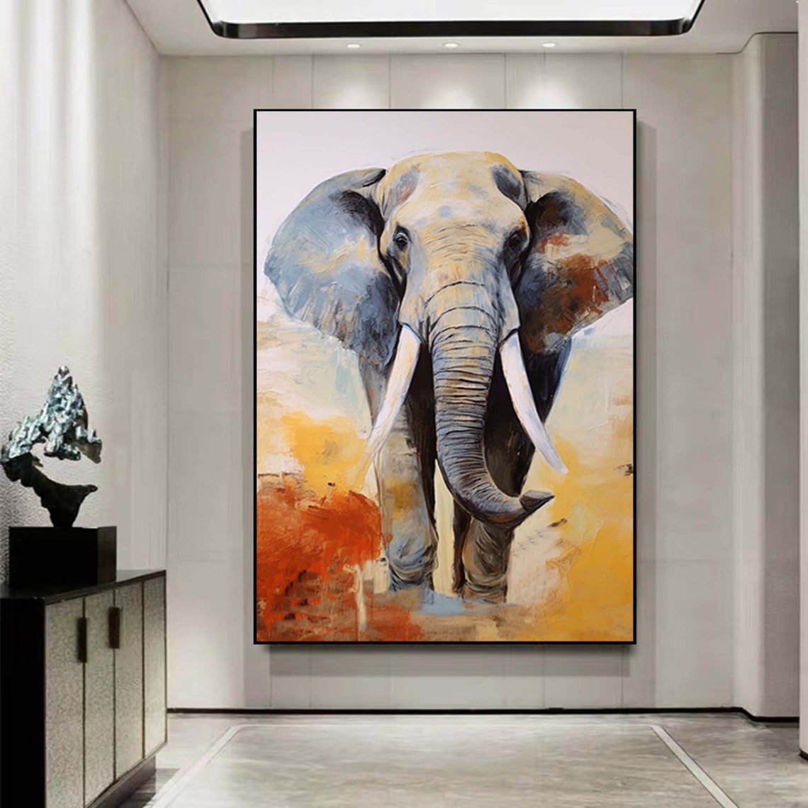 Majestic Elephant Front View Warm Earth Tone Tusks Art Poster - Image 7
