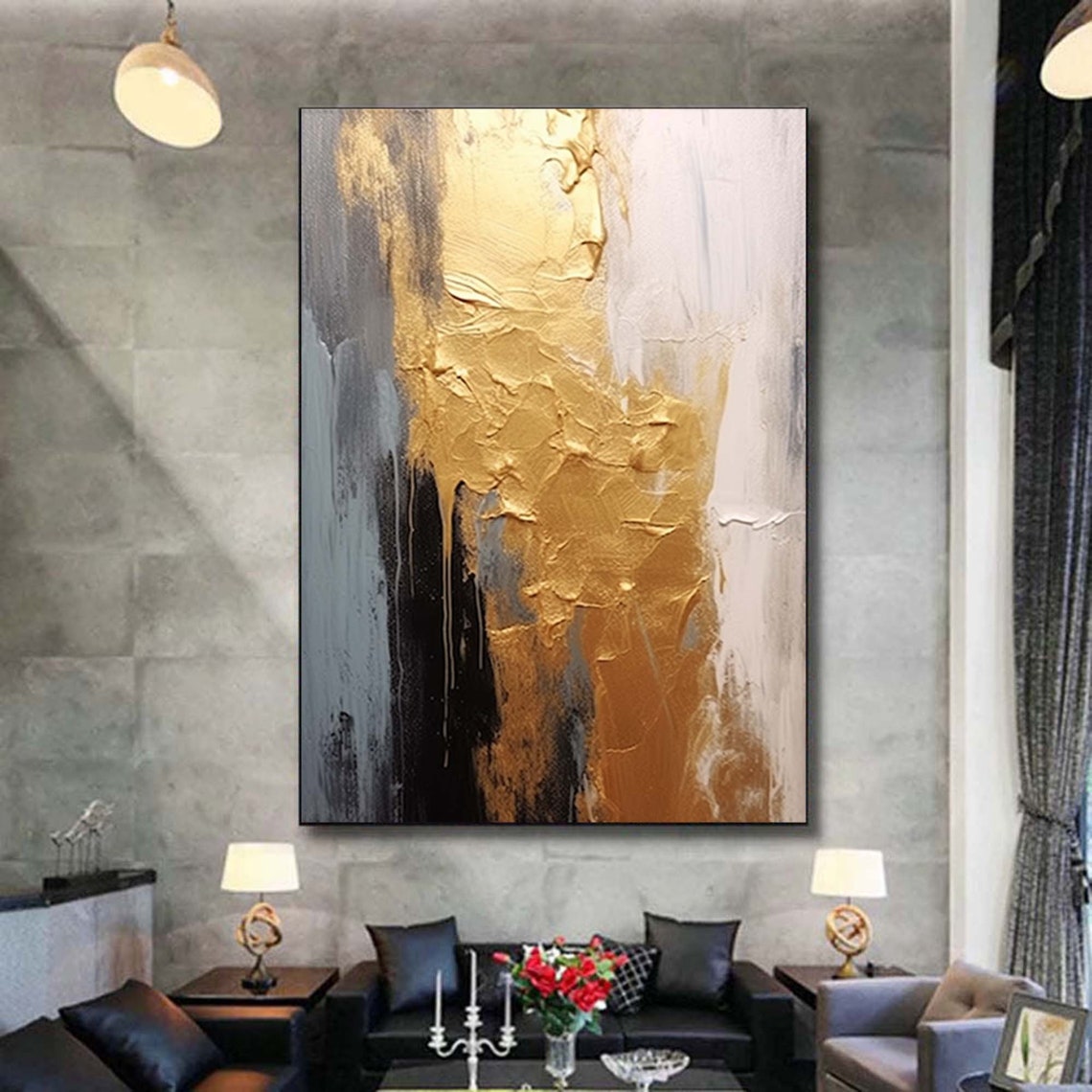 Gold Leaf Black White Textured Tall Abstract Luxury Flow Poster - Image 5