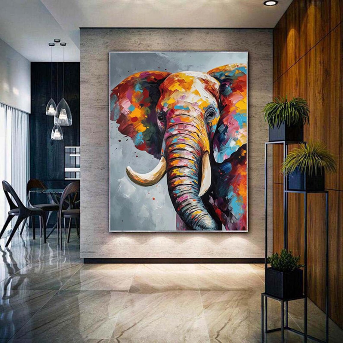 Colorful Elephant Head Rainbow Impasto Animal Portrait Safari Poster - Image 2