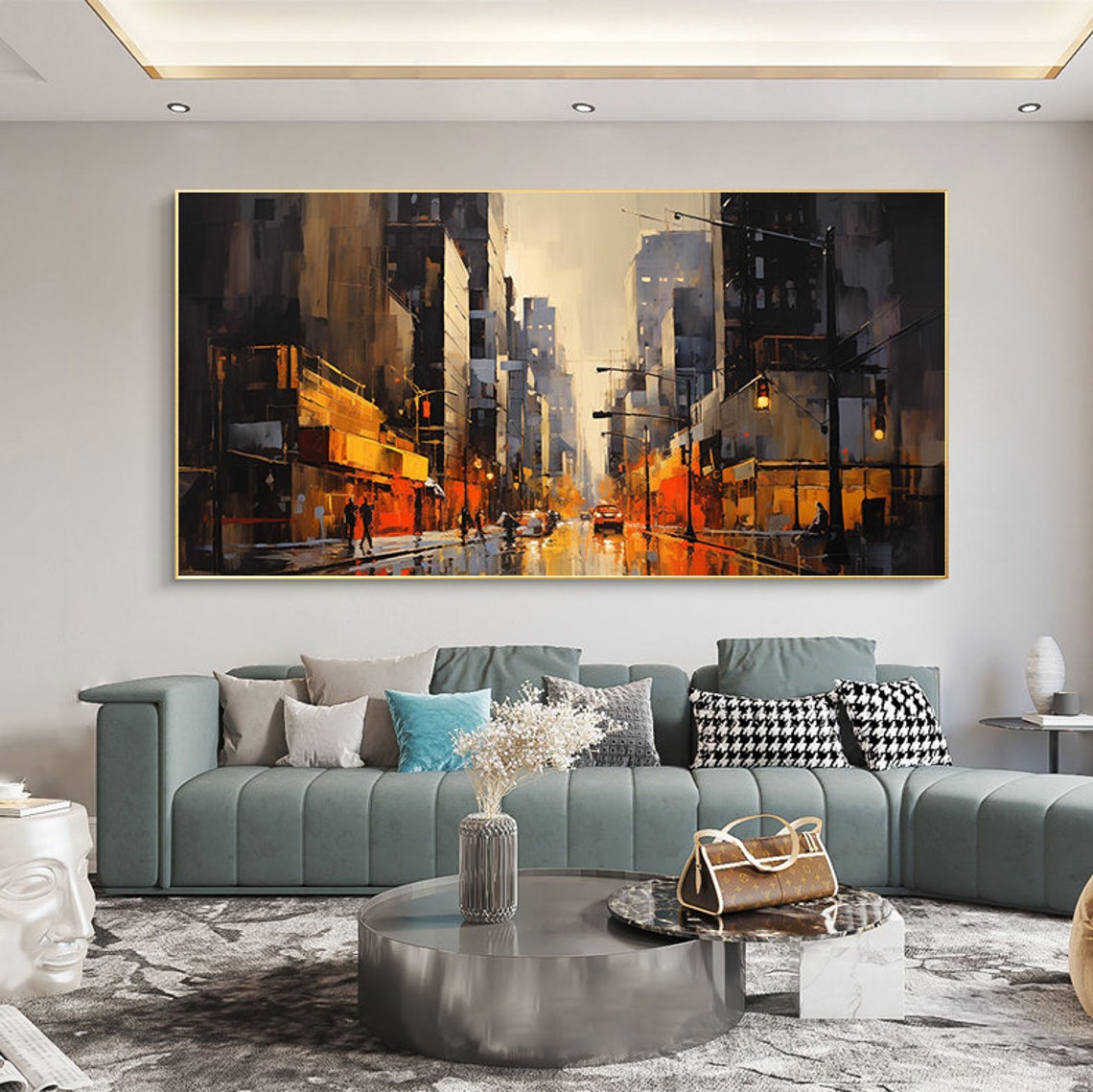 Urban Texture Oil Painting Large Colorful City Landscape Oil Painting Original Artist Creation Modern Art Collection For Living Room - Image 6