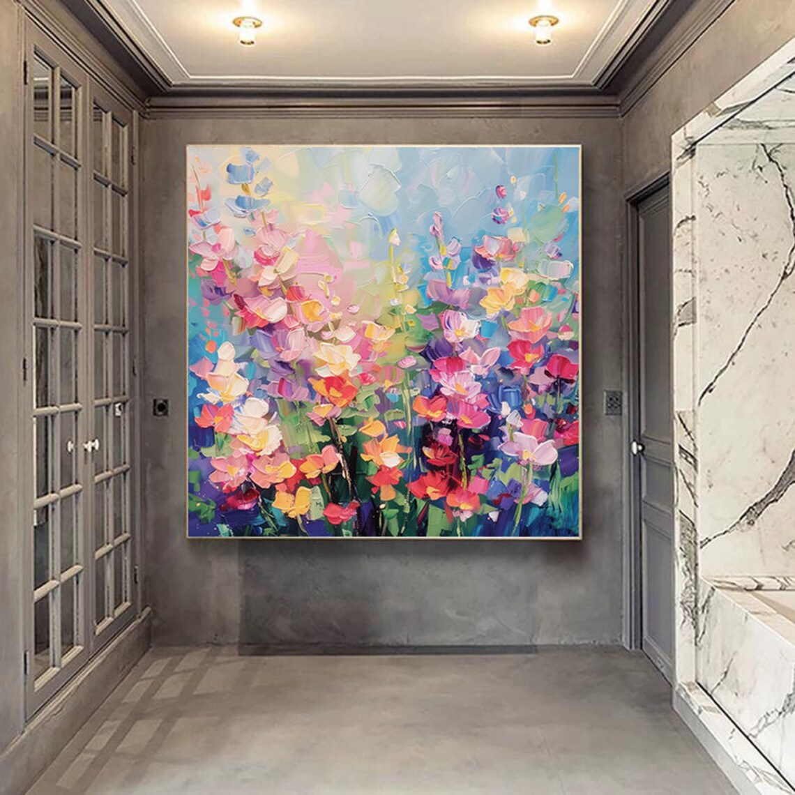 Colorful Abstract Floral Landscape Oil Painting Art Print - Image 3