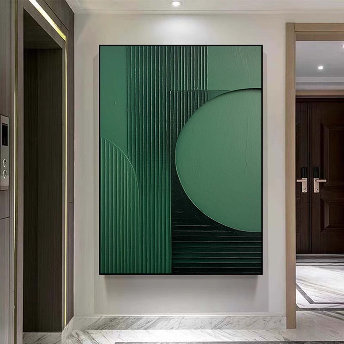Deep Green Geometric Circle Texture Modern Abstract Wall Poster - Image 3