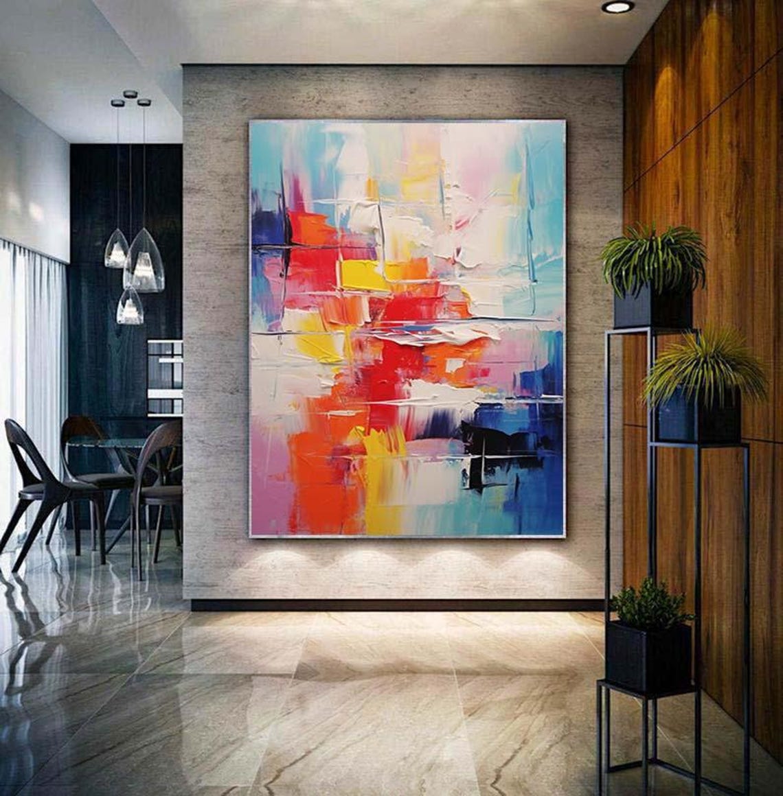Bold Colorful Grid Blocks Abstract Oil Painting Modern Wall Poster - Image 4