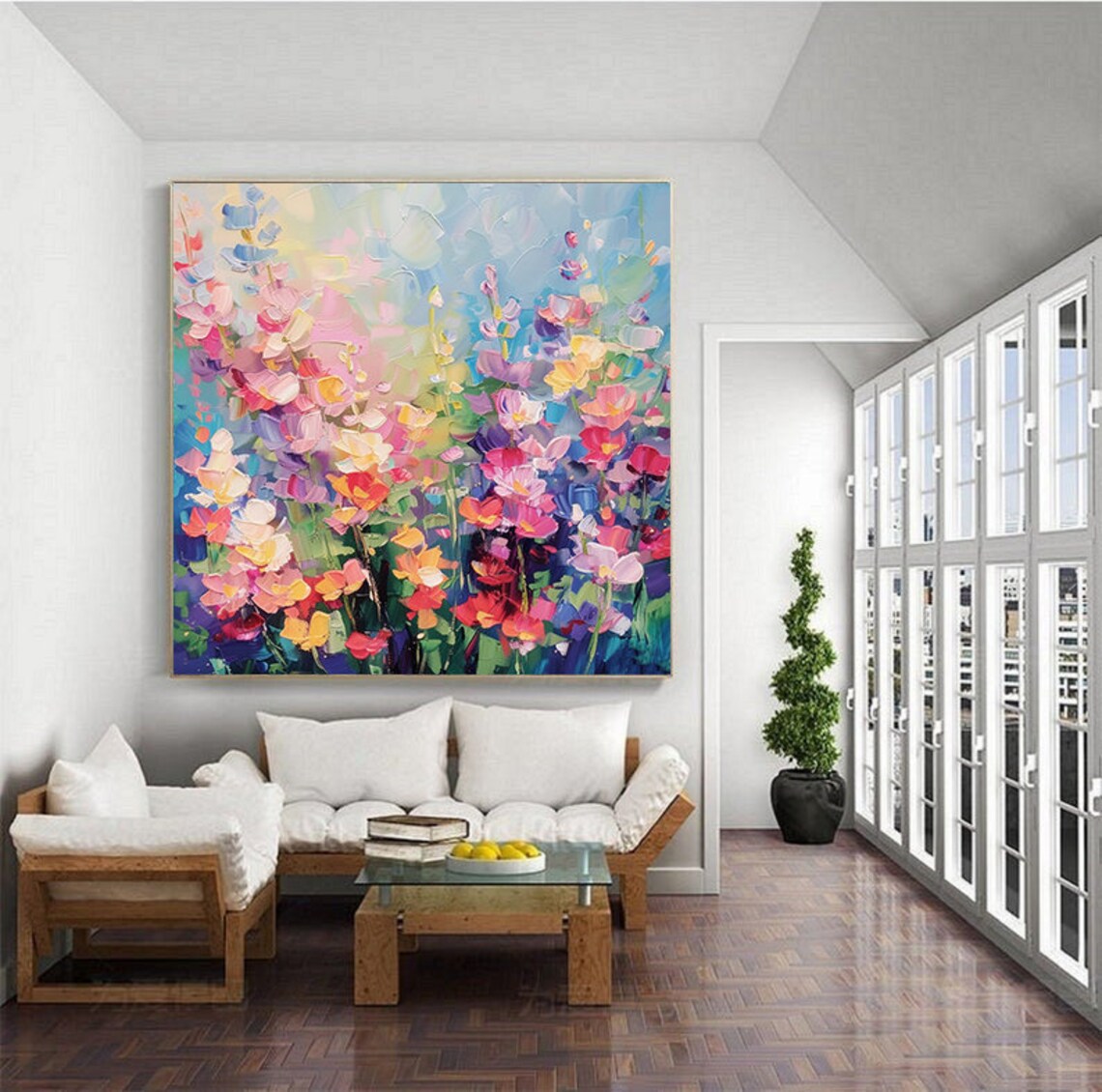 Colorful Abstract Floral Landscape Oil Painting Art Print - Image 5