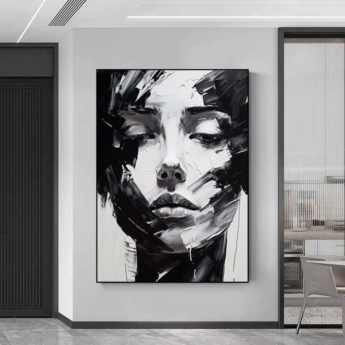 Black and White Woman Face Dramatic Impasto Portrait Wall Poster - Image 6